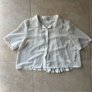 Glamorous Sheer White Button Down Crop Top with Pleated Back